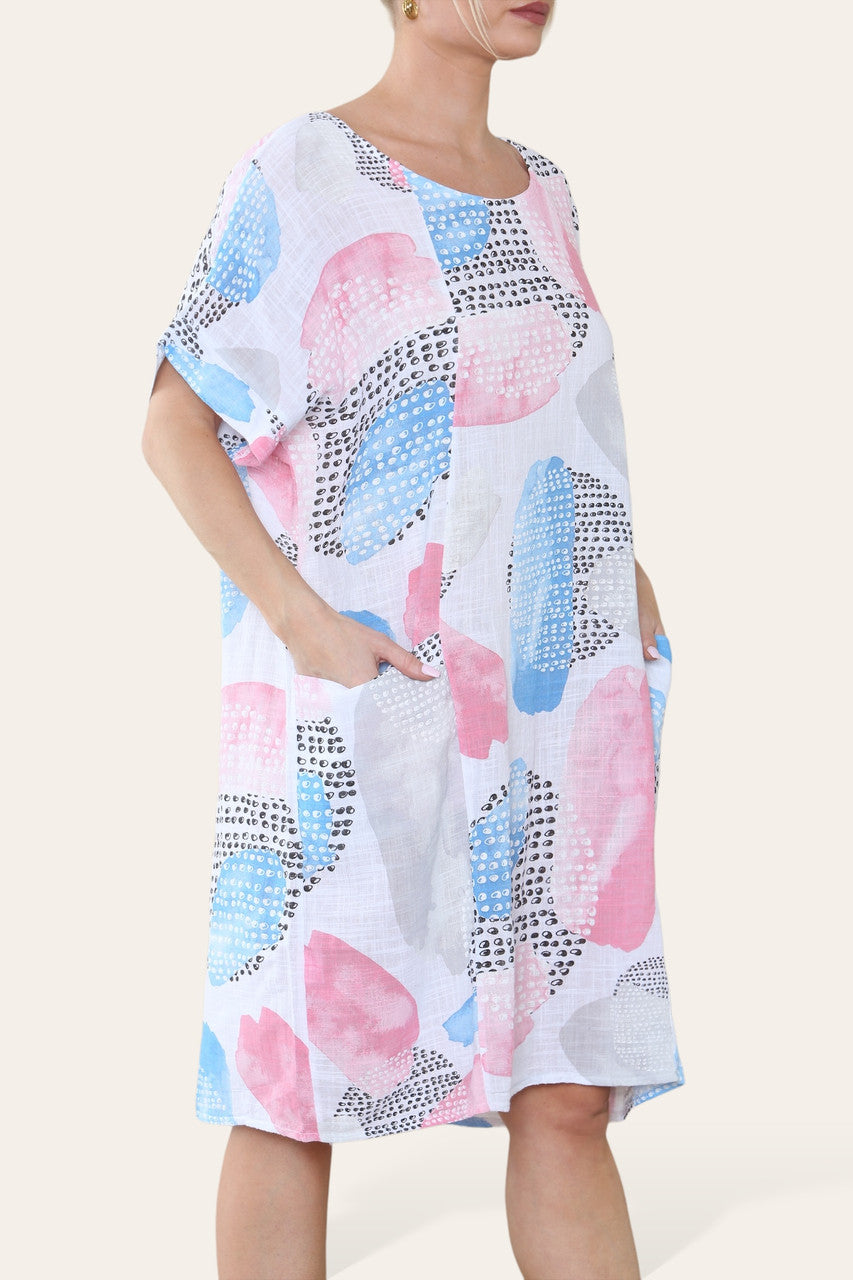 ABSTRACT MIX PRINT MIDI JURK WIT