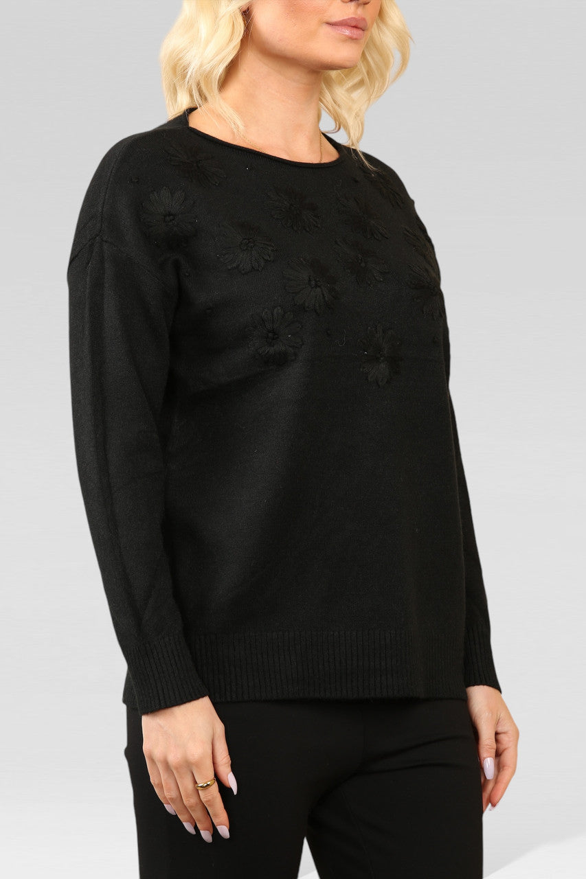 FLORAL EMBOSSED KNITTED JUMPER BLACK
