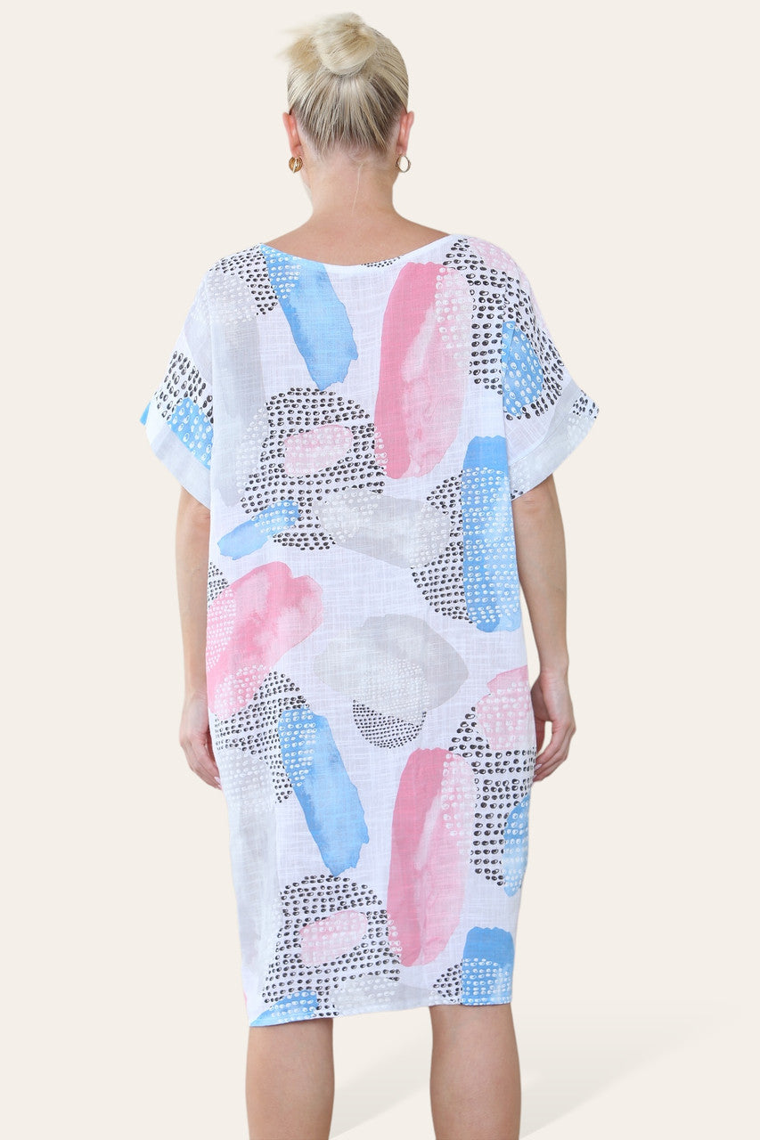 ABSTRACT MIX PRINT MIDI JURK WIT