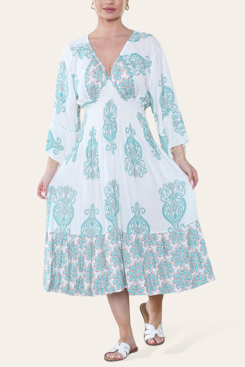 ELASTICATED WAIST PAISLEY PRINT MIDI DRESS TIFFANY