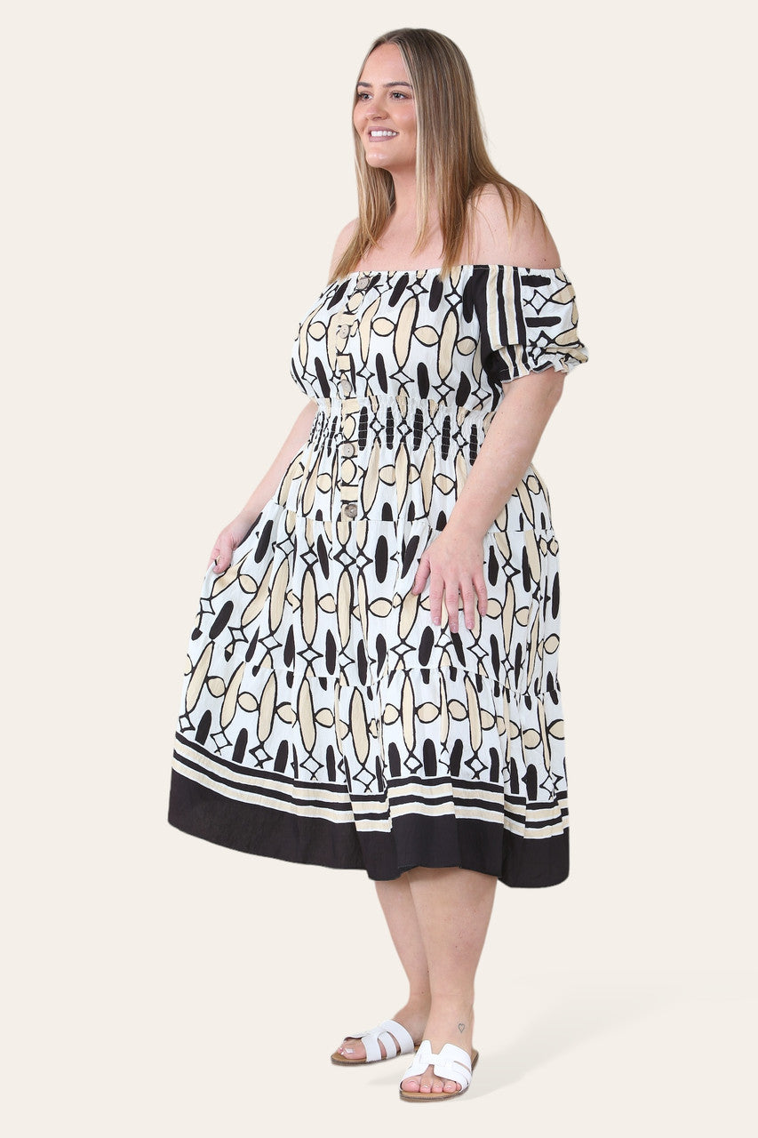 ART DECO PRINT MIDI MAGIC JURK ZWART
