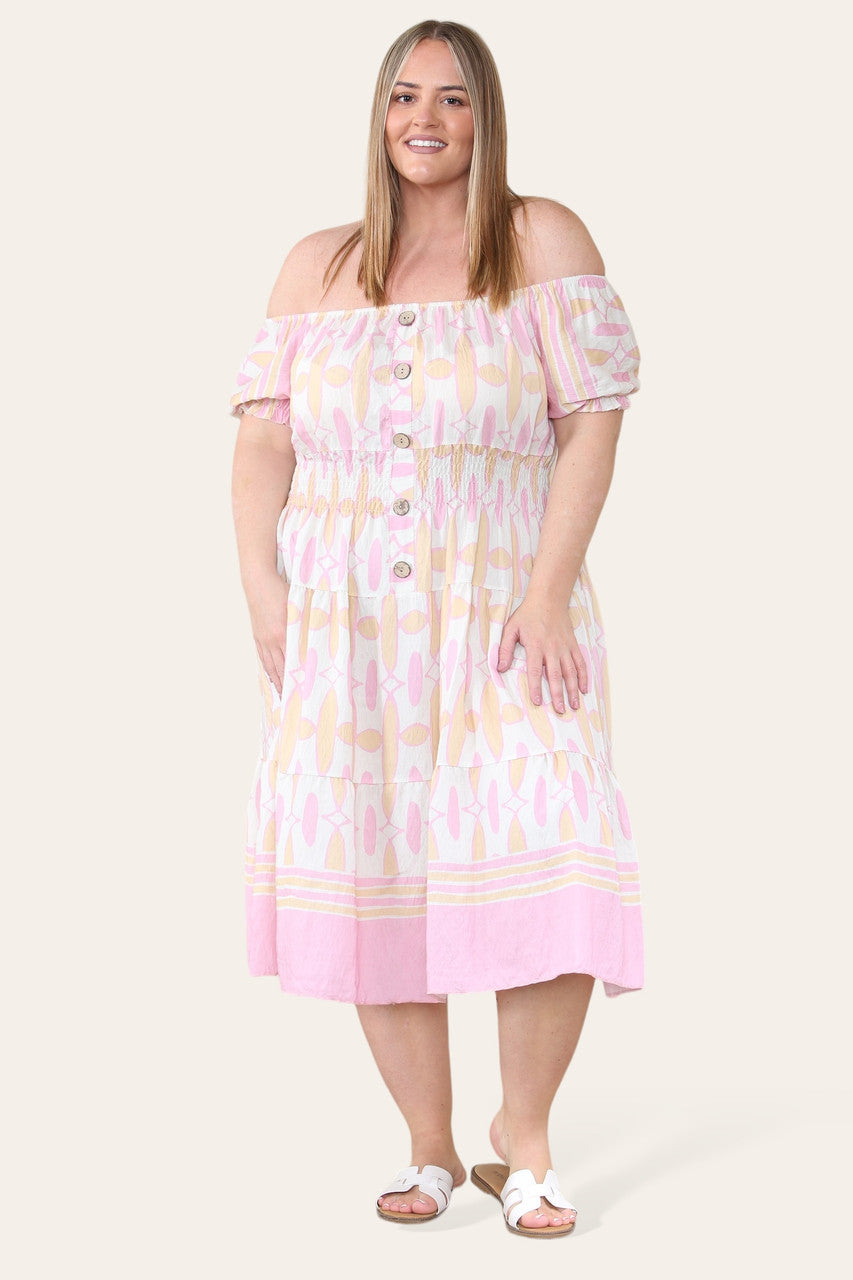 ART DECO PRINT MIDI MAGIC JURK ROZE