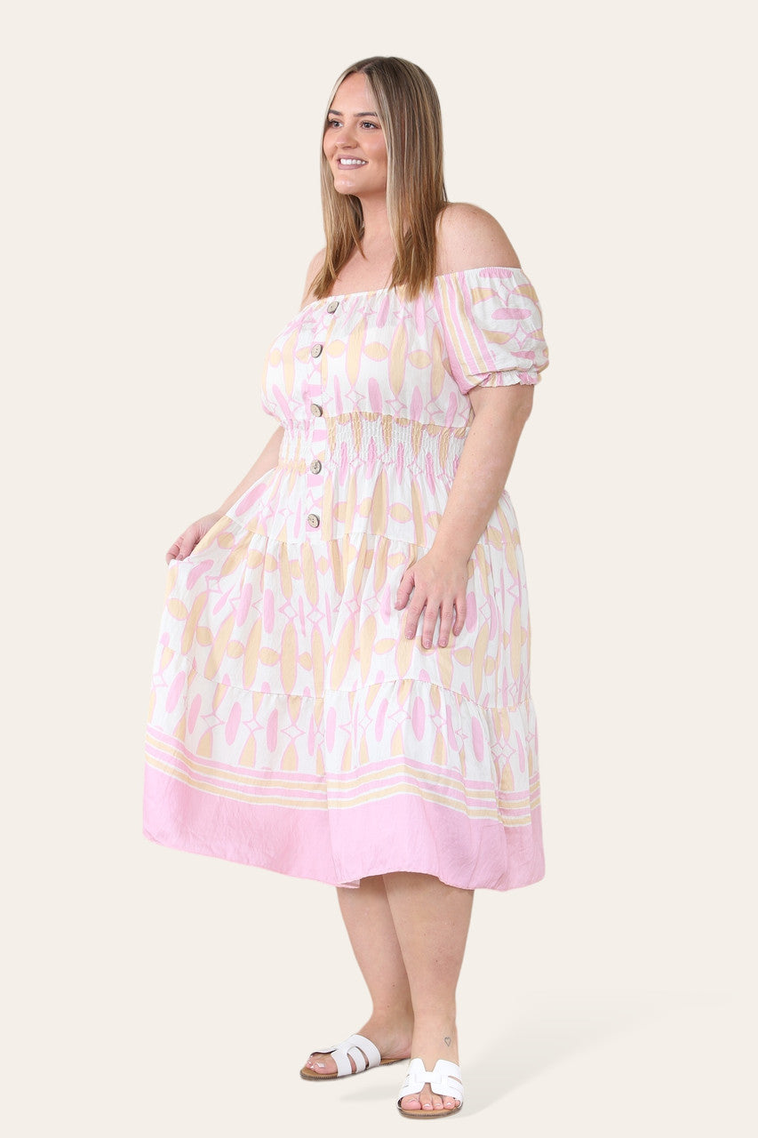 ART DECO PRINT MIDI MAGIC JURK ROZE