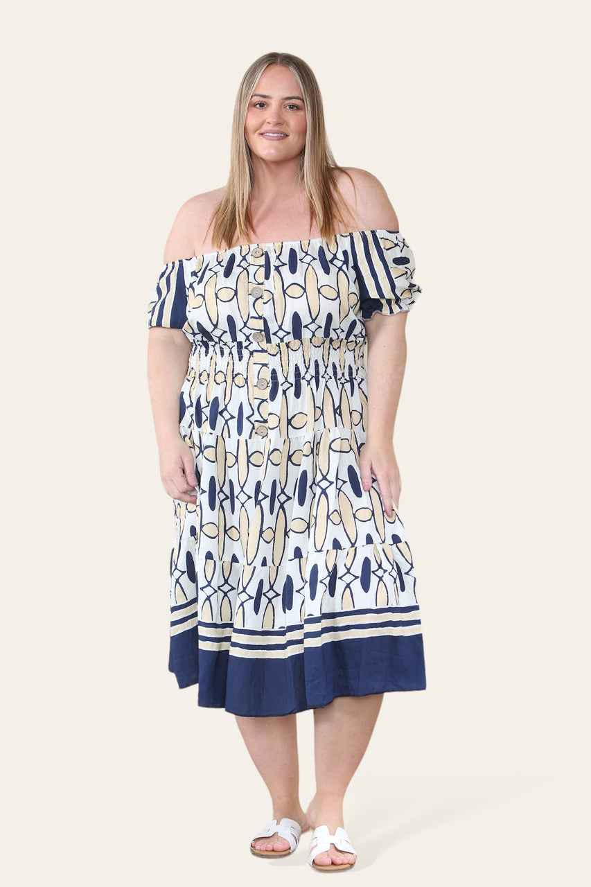 ART DECO PRINT MIDI MAGIC JURK NAVY