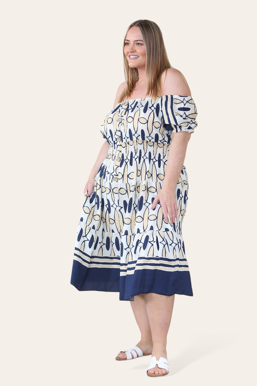 ART DECO PRINT MIDI MAGIC JURK NAVY