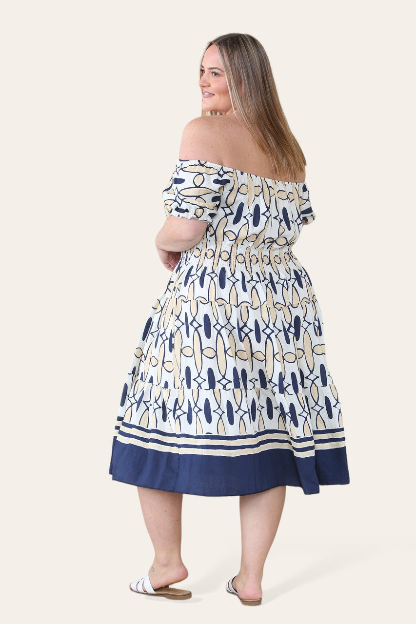ART DECO PRINT MIDI MAGIC JURK NAVY