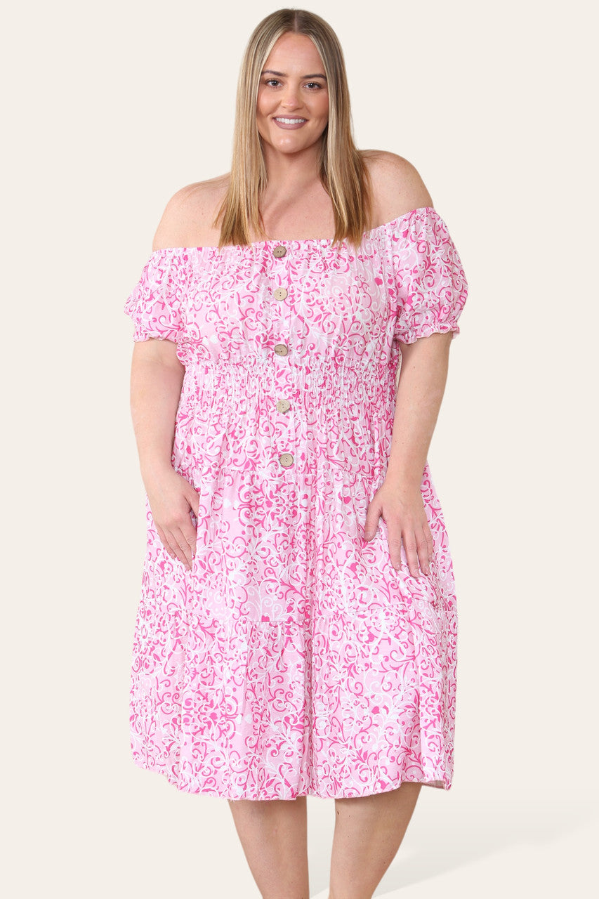 SWIRL PRINT MIDI JURK ROZE