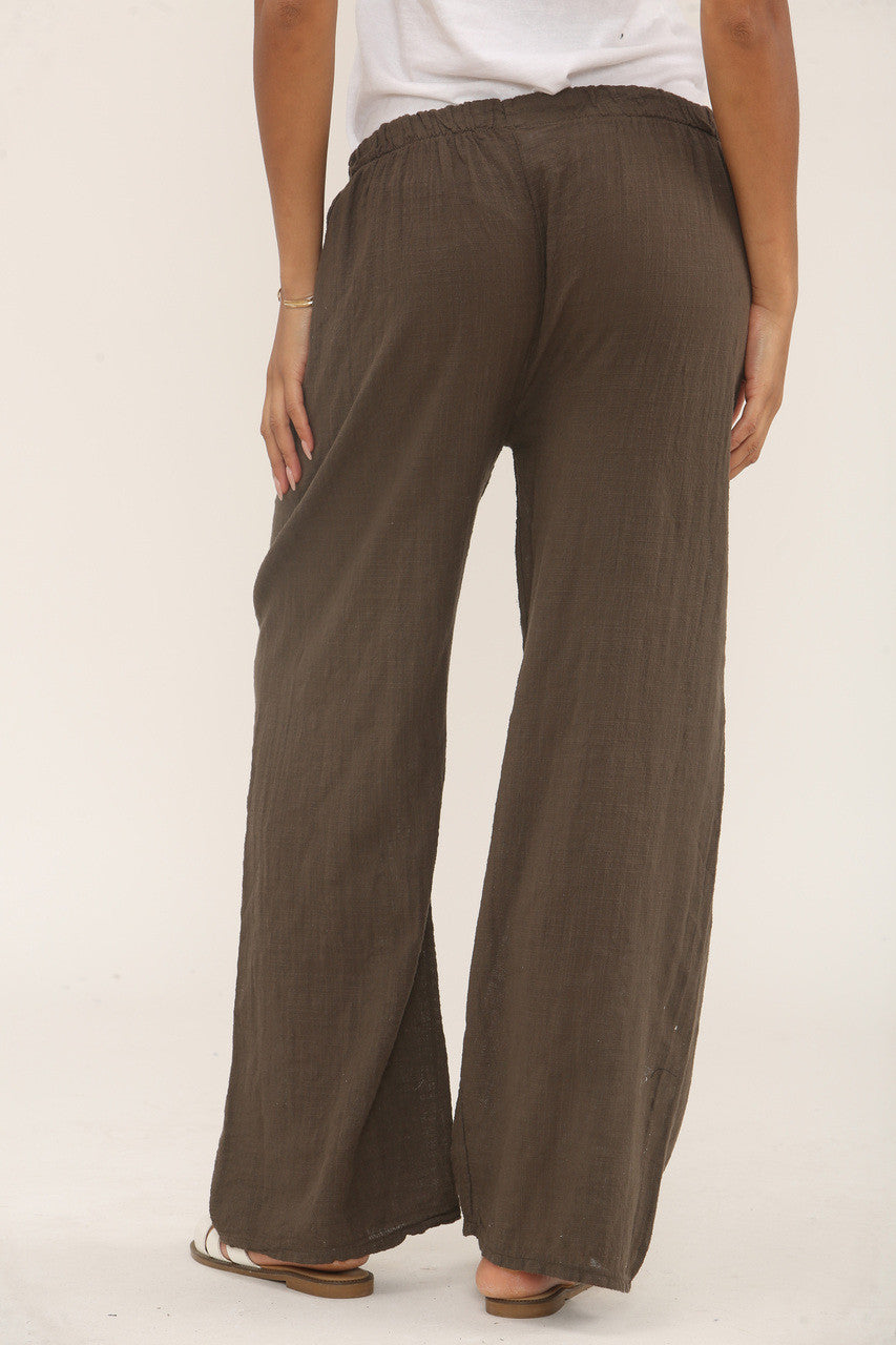 ELASTICATED WAIST COTTON TROUSERS BROWN