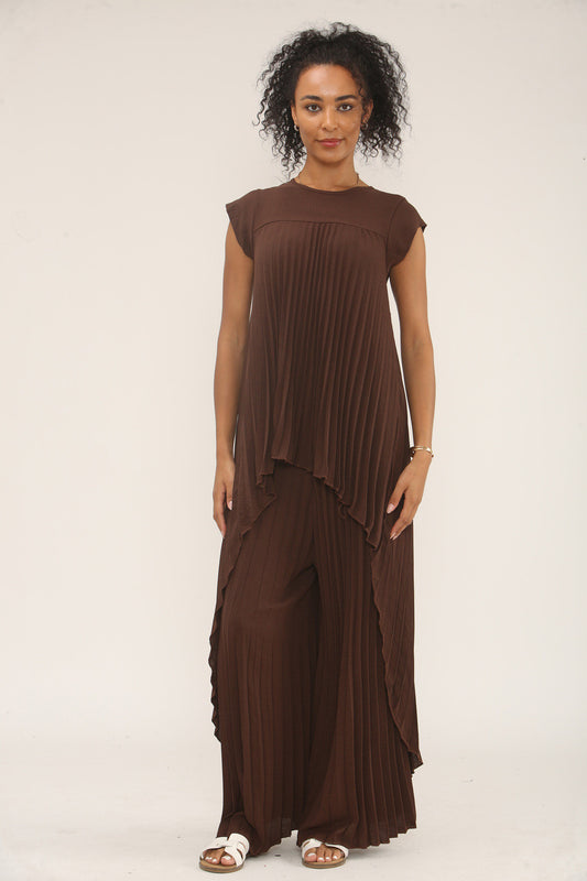 PLOOI CO-ORD SET TOP & WIDE-LEG BROEK - BRUIN