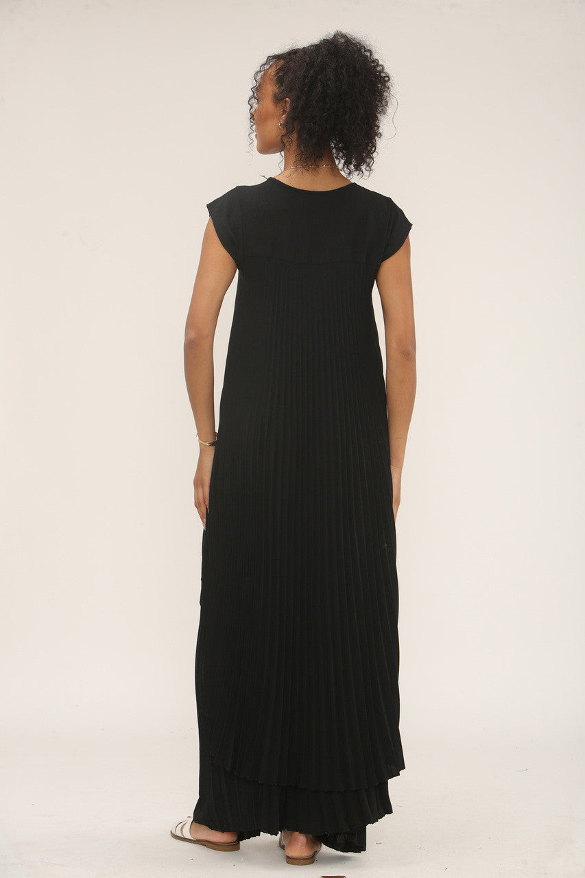 GEPLOOIDE CO-ORD SET TOP & WIDE-LEG BROEK - ZWART