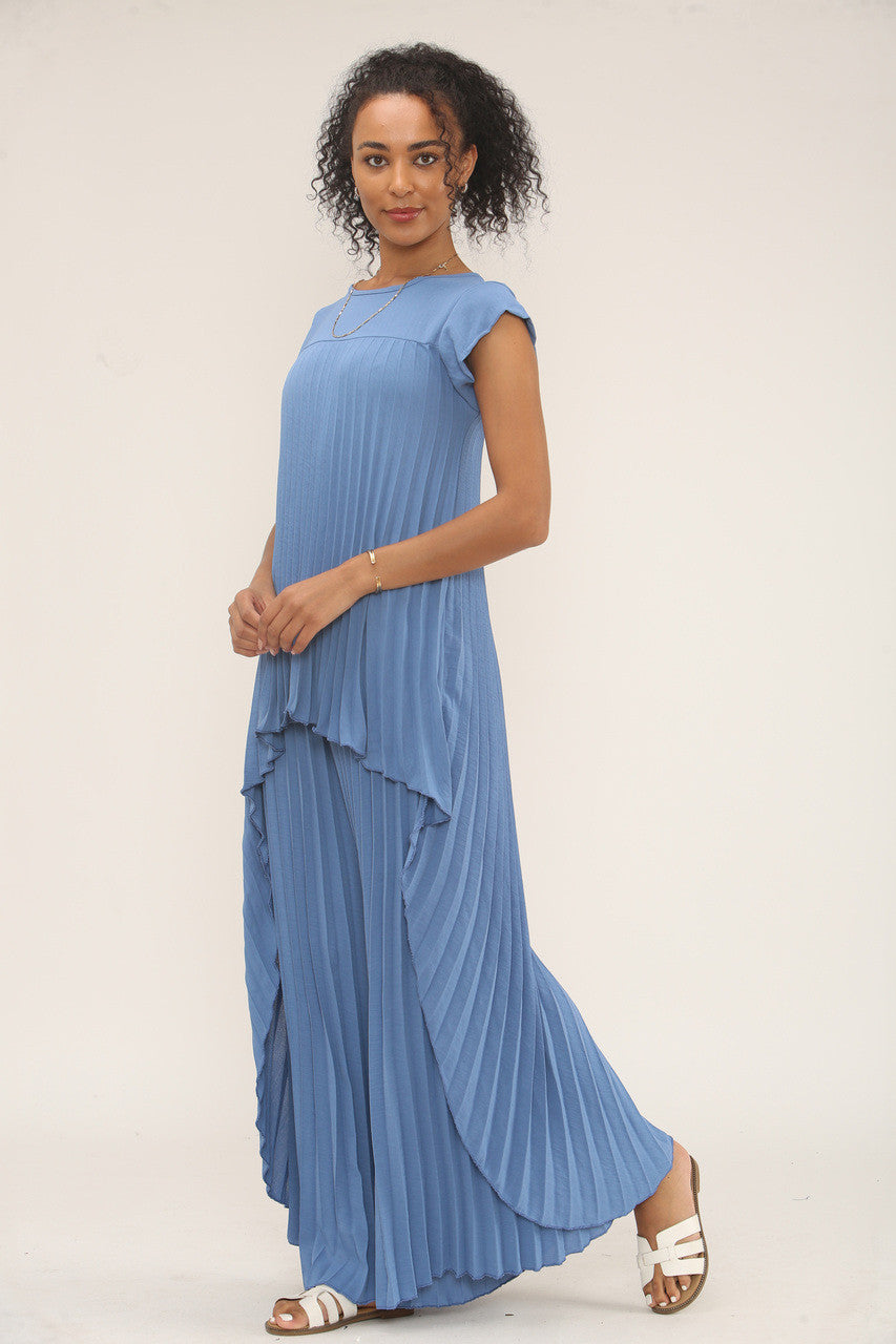 GEPLOOIDE CO-ORD SET TOP & WIDE-LEG BROEK - DENIM