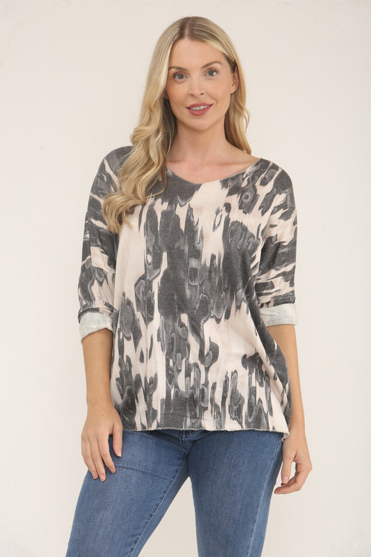 AQUAREL PRINT TRUI TOP - ZWART