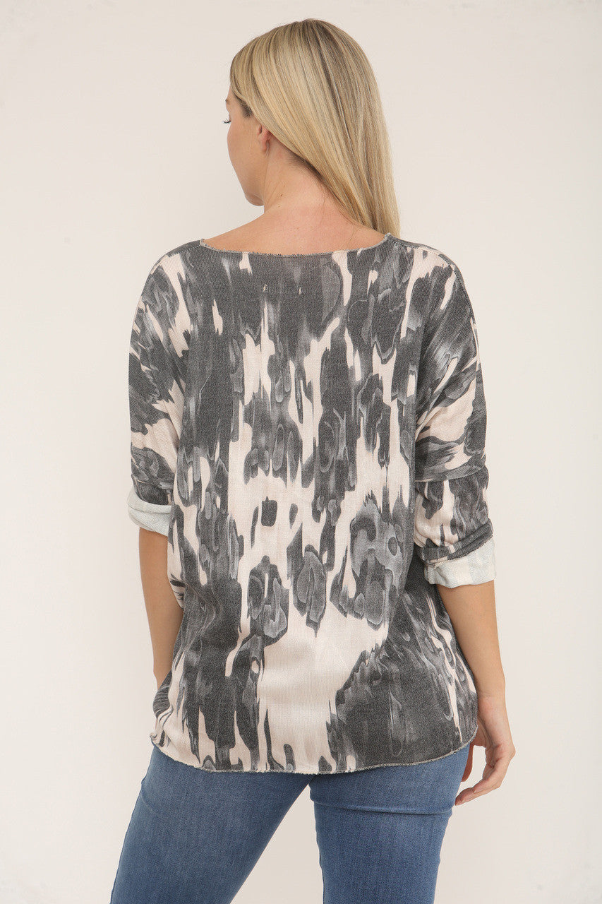 AQUAREL PRINT TRUI TOP - ZWART
