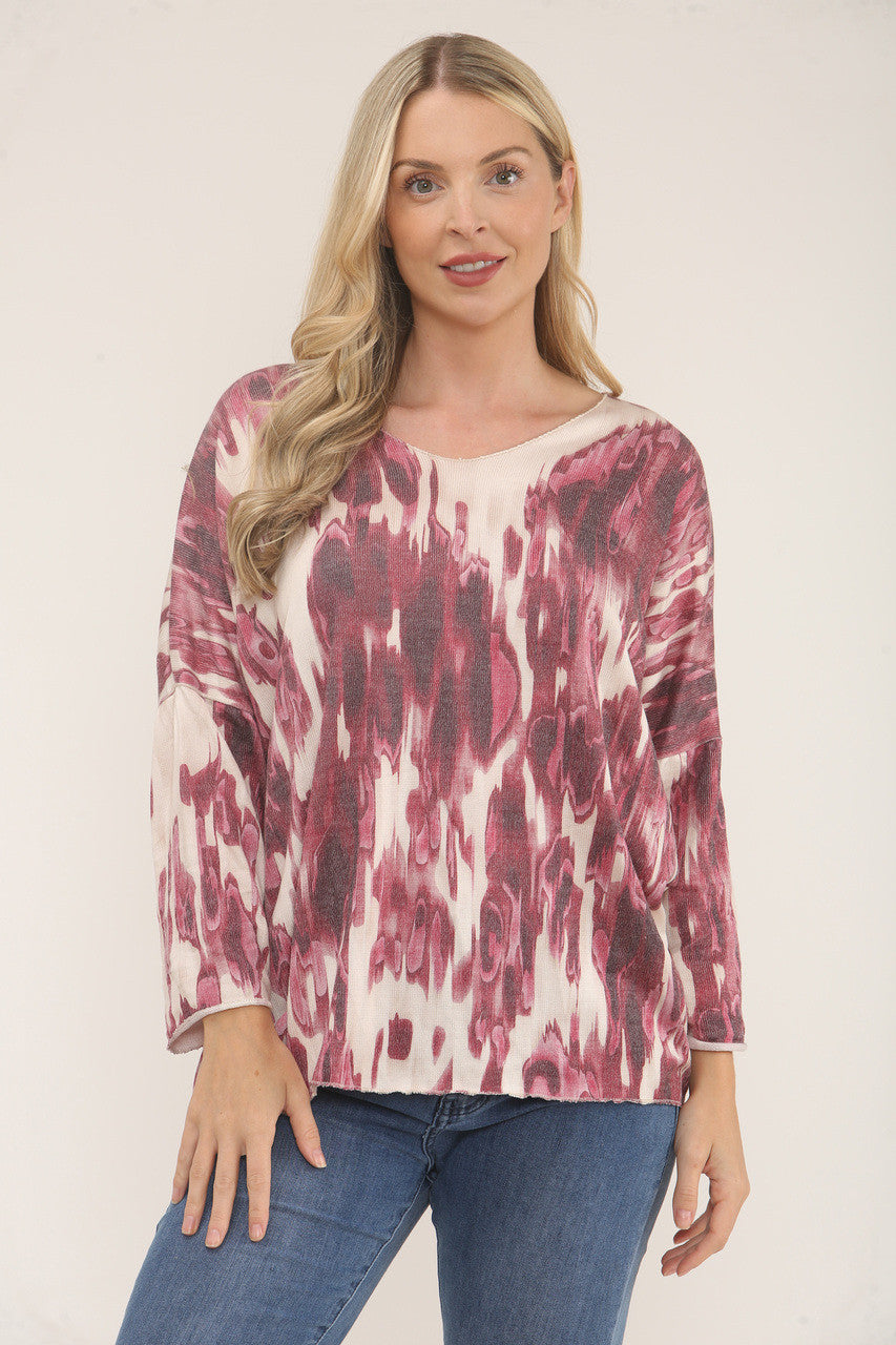 WATERCOLOUR PRINT JUMPER TOP - MAGENTA