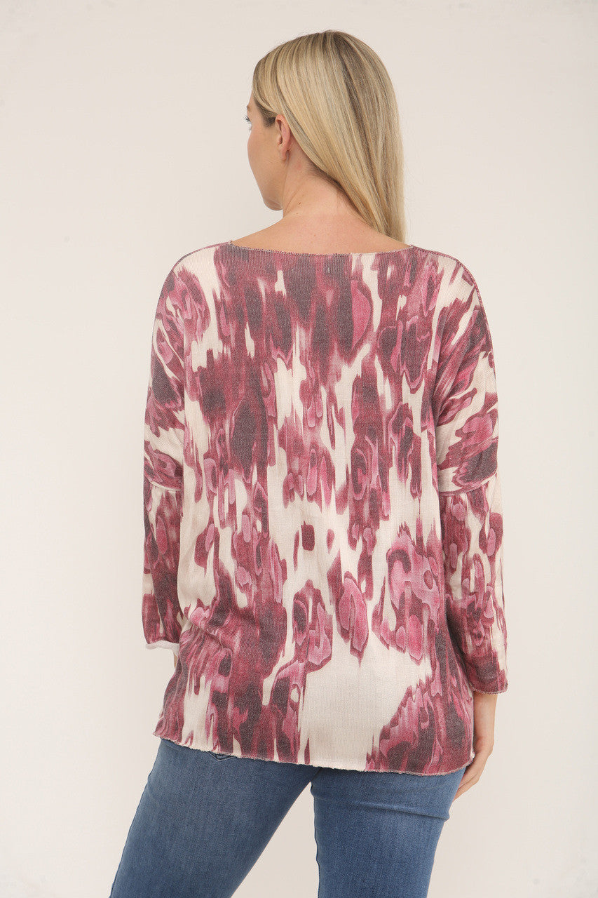 WATERCOLOUR PRINT JUMPER TOP - MAGENTA