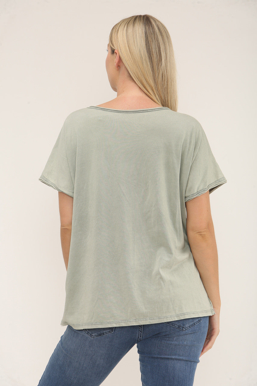 TOP MET KNOPEN & ZAK - KHAKI