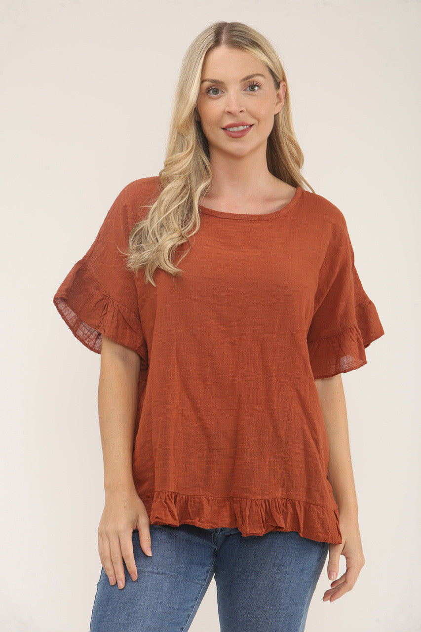 TOP MET RUFFLEMOUW EN ZOOM - ROEST