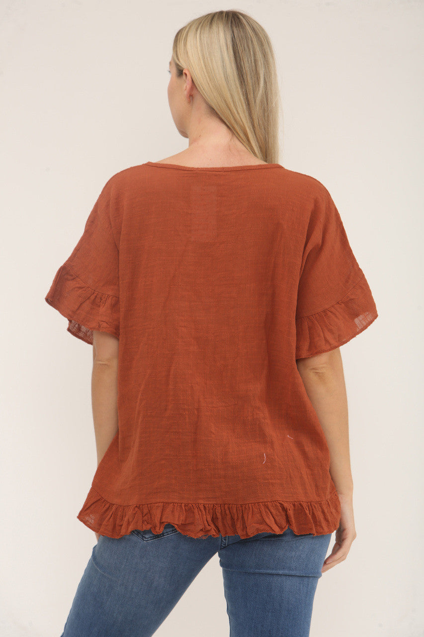 TOP MET RUFFLEMOUW EN ZOOM - ROEST