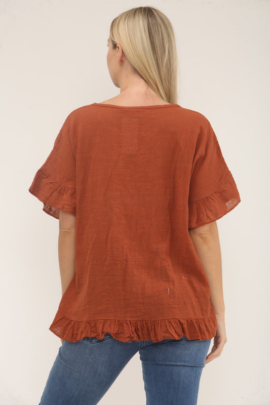 TOP MET RUFFLEMOUW EN ZOOM - ROEST