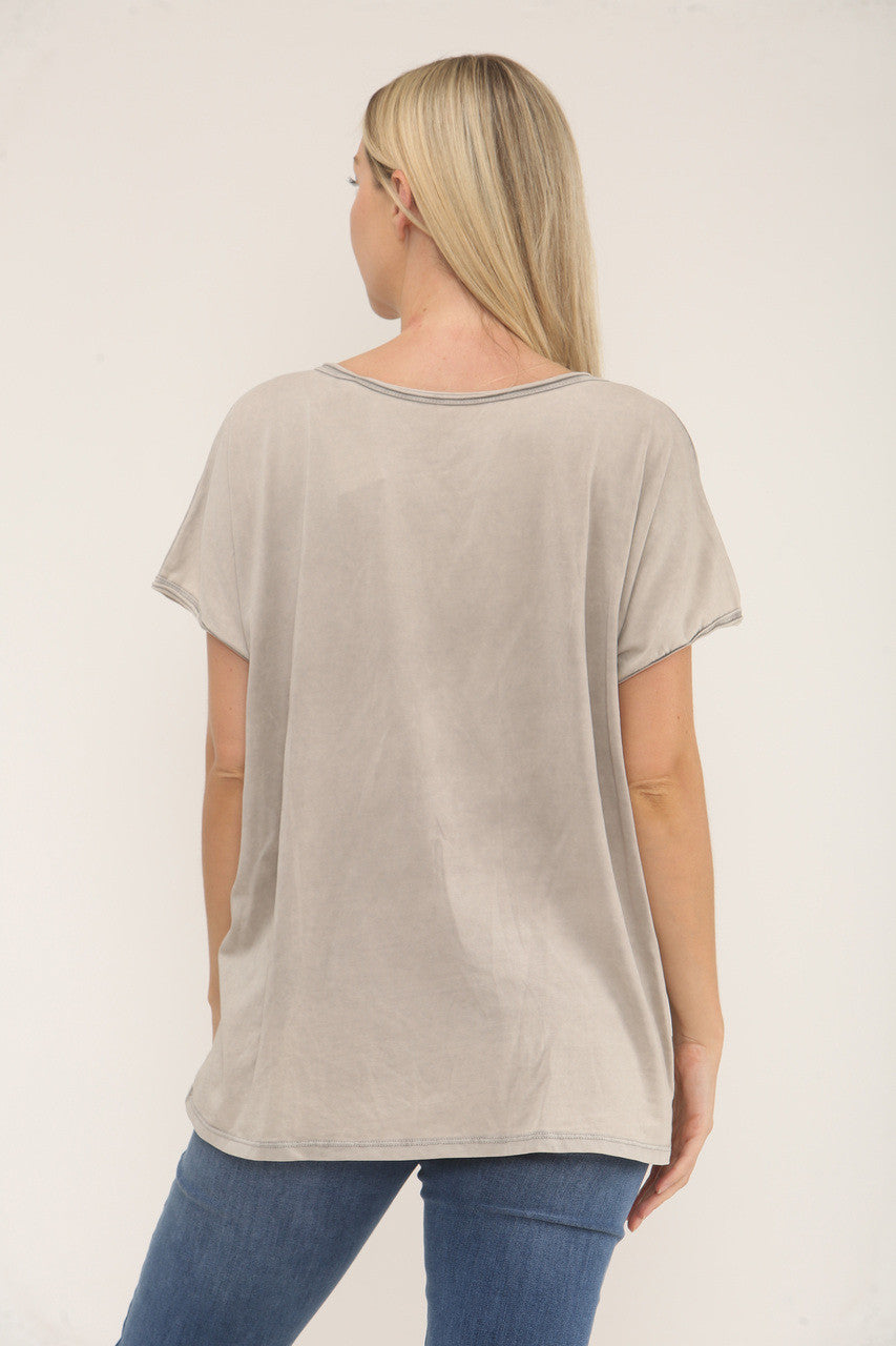 TOP MET KNOPEN & ZAK - TAUPE
