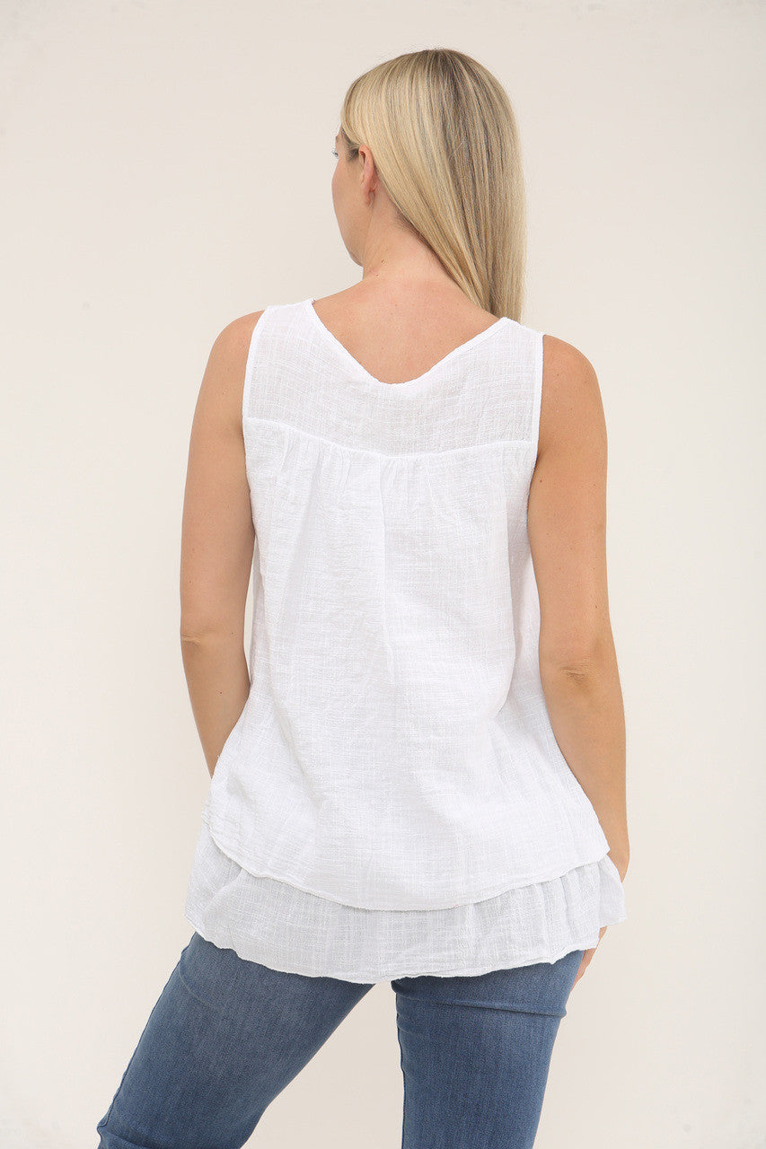 BRODERIE ANGLAISE MOUWLOZE TOP MET VOLANTS - WIT