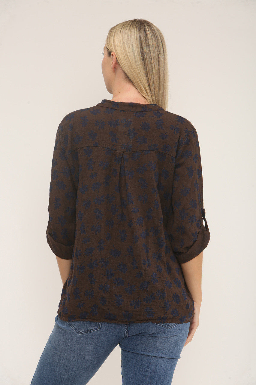 DITSY CLOVER PRINT SHIRT - DARK BROWN