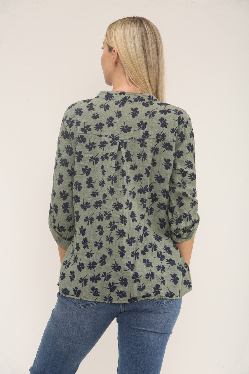 DITSY CLOVER PRINT SHIRT - KHAKI