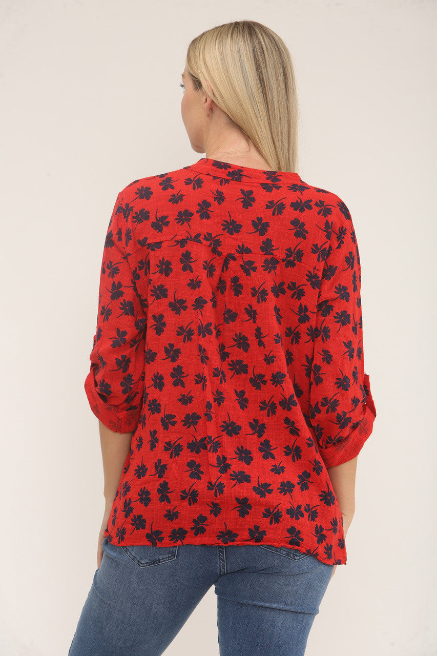 DITSY CLOVER PRINT SHIRT - RED