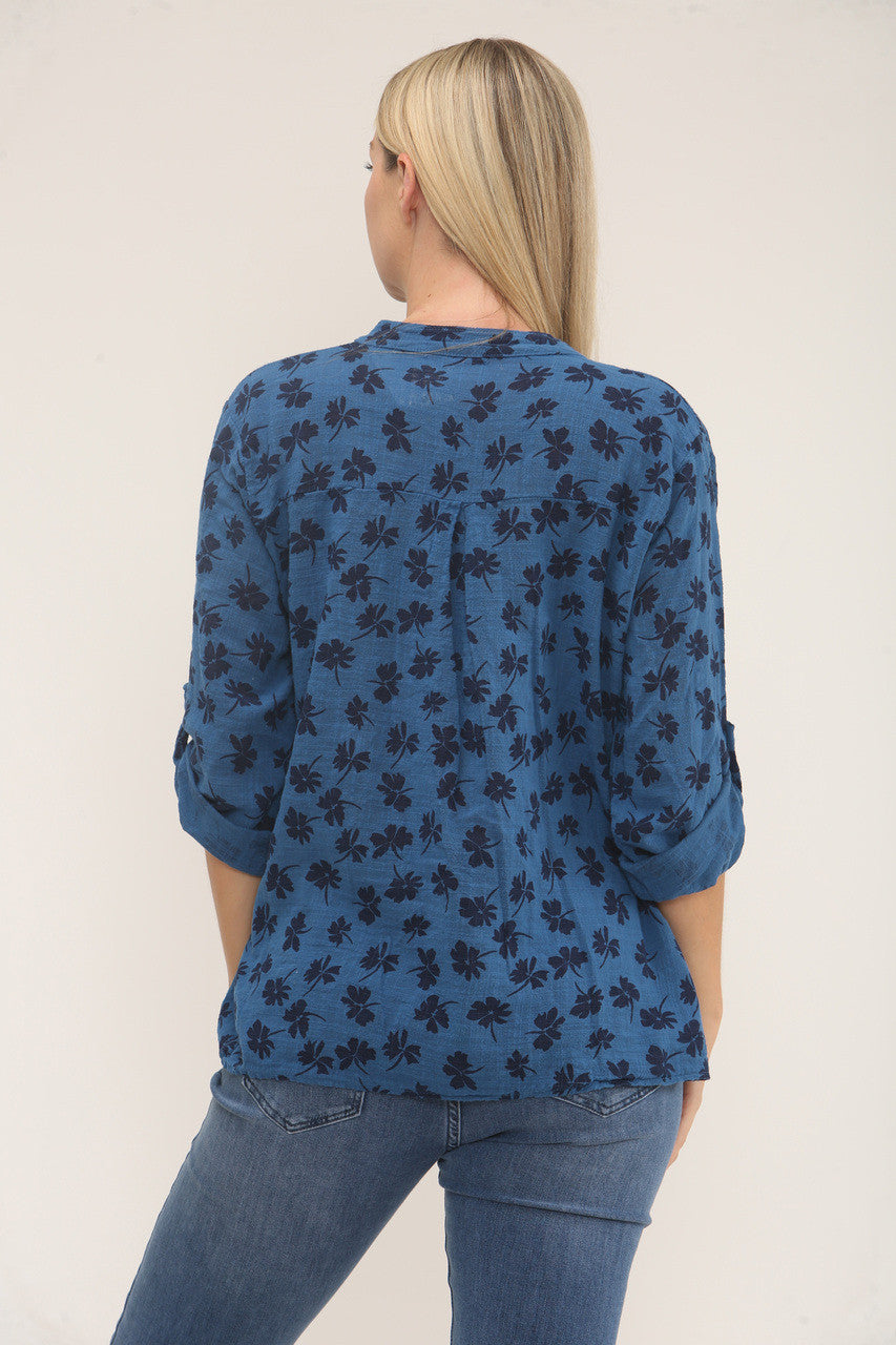 DITSY CLOVER PRINT SHIRT - ROYAL BLUE