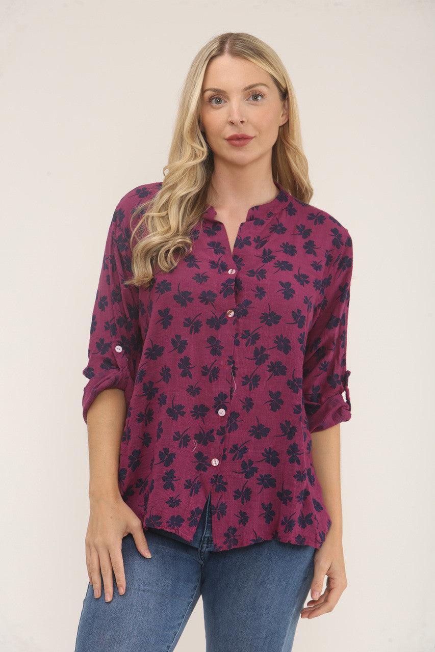 BLOUSE MET KLEINE CLOVERPRINT - PAARS
