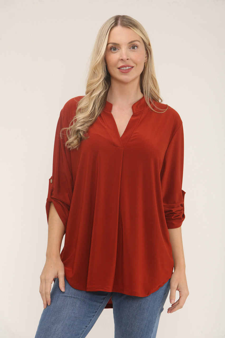 SLINKY V-HALS BLOUSE BLOUSE - ROEST