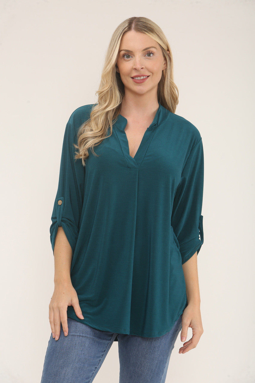 SLINKY V-HALS BLOUSE - TEAL
