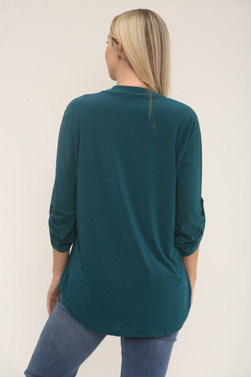 SLINKY V-HALS BLOUSE - TEAL