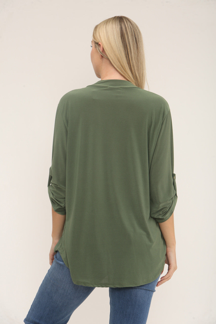 SLINKY V-HALS BLOUSE BLOUSE - KAKI