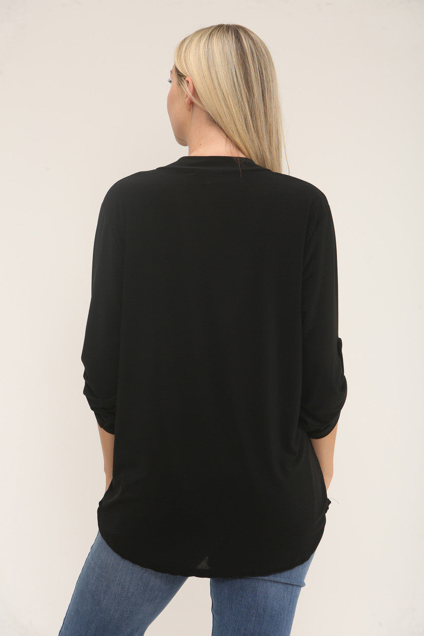 SLINKY BLOUSE MET V-HALS - ZWART
