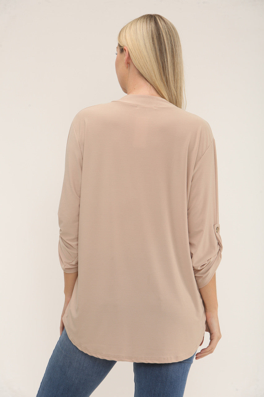 SLINKY V-NECK BLOUSE BLOUSE - BEIGE