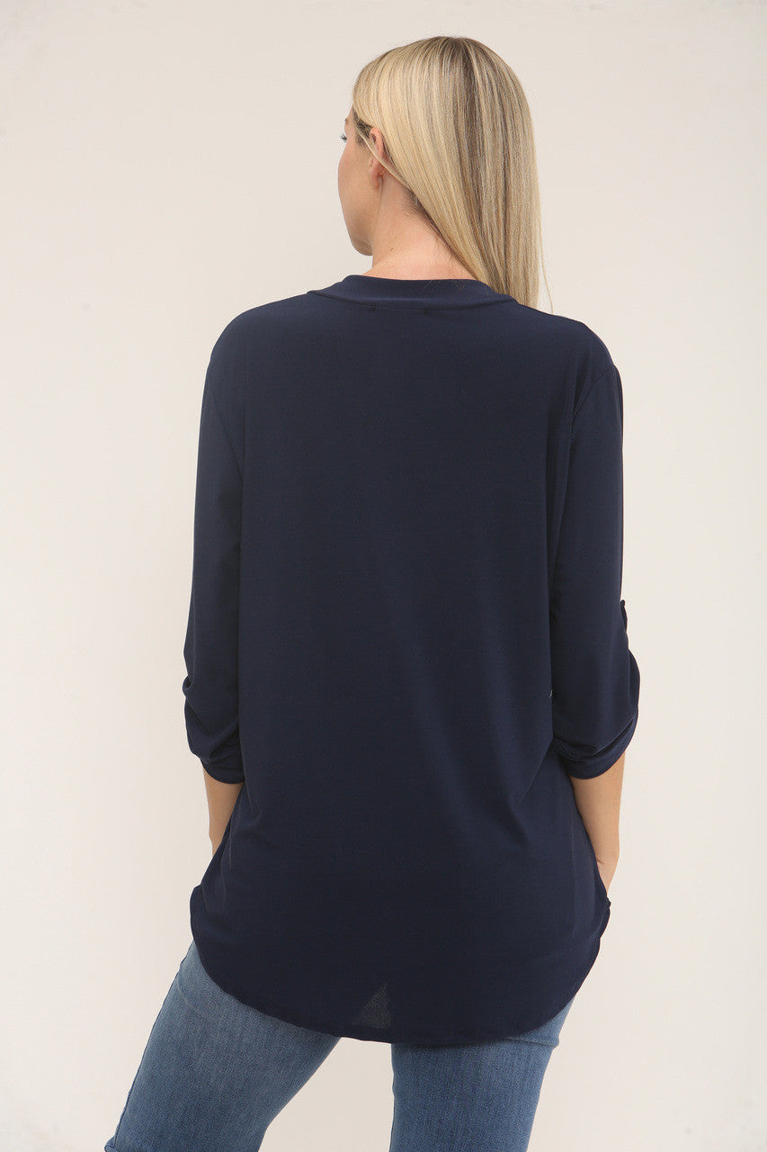 SLINKY V-HALS BLOUSE - NAVY