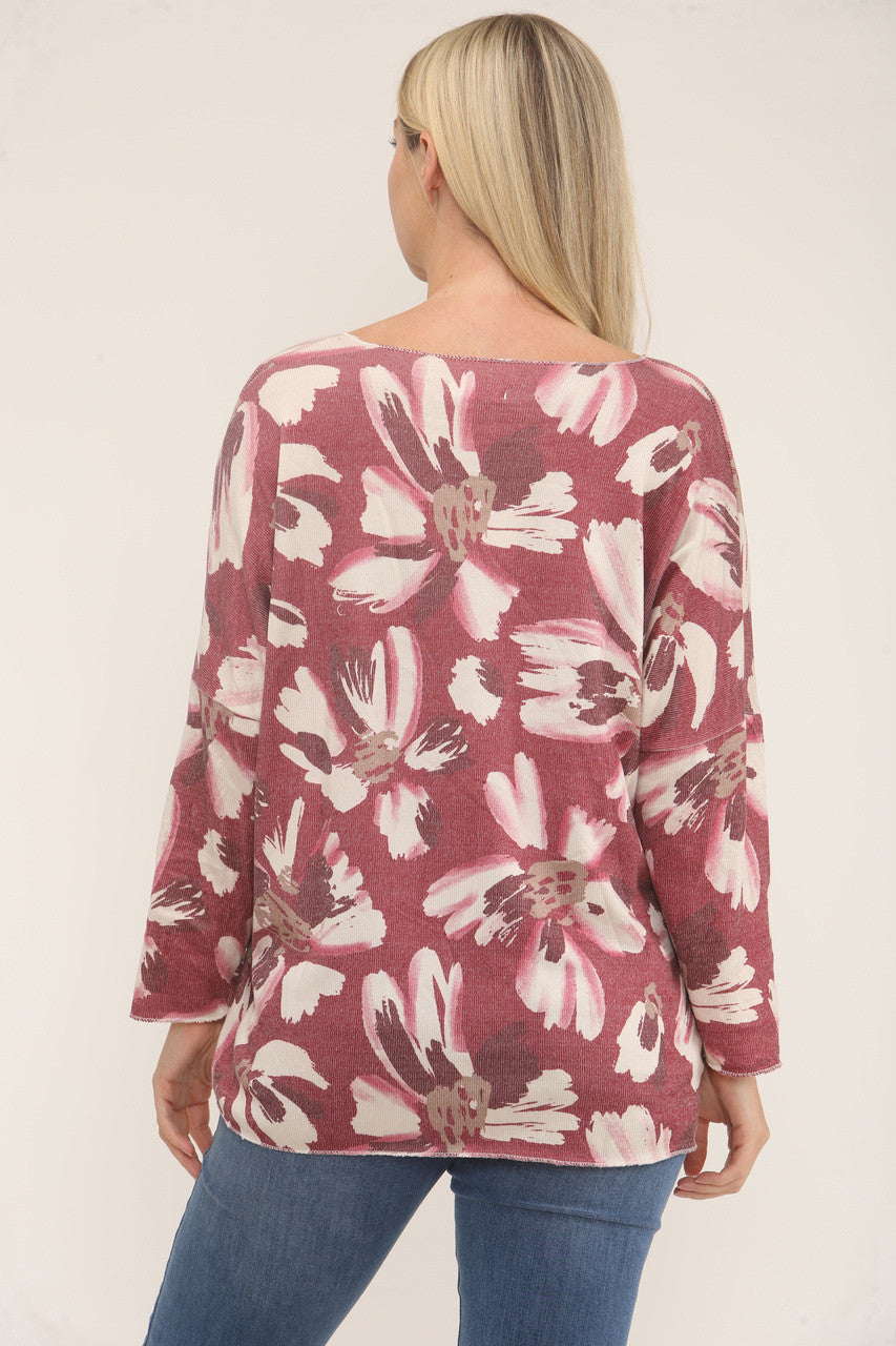FLORALE DAISY PRINT TRUI TOP - BORDEAUXROOD