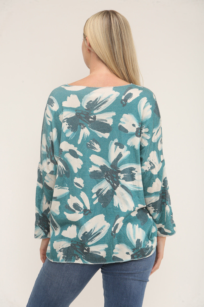 FLORAL DAISY PRINT JUMPER TOP - TEAL