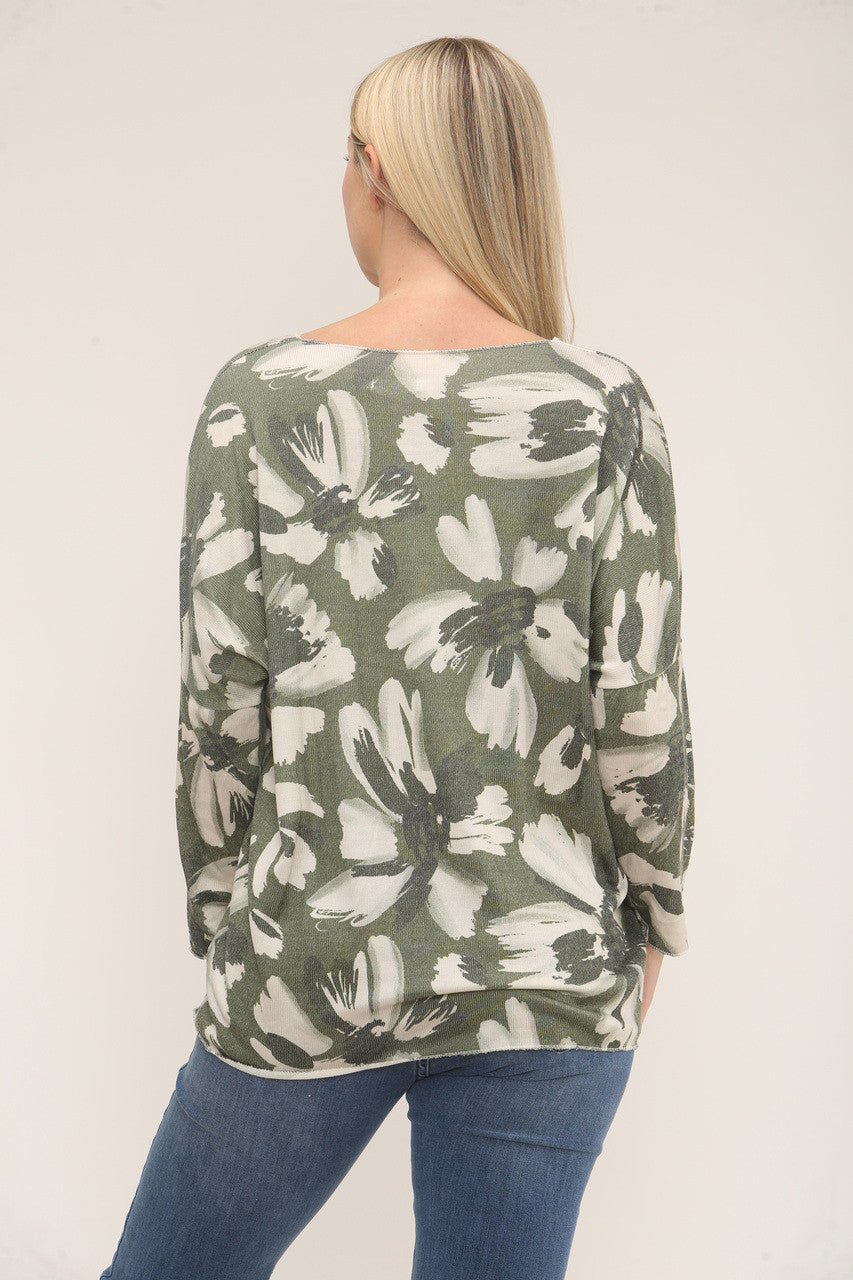 FLORAL MADELIEFJESPRINT TRUI - KHAKI