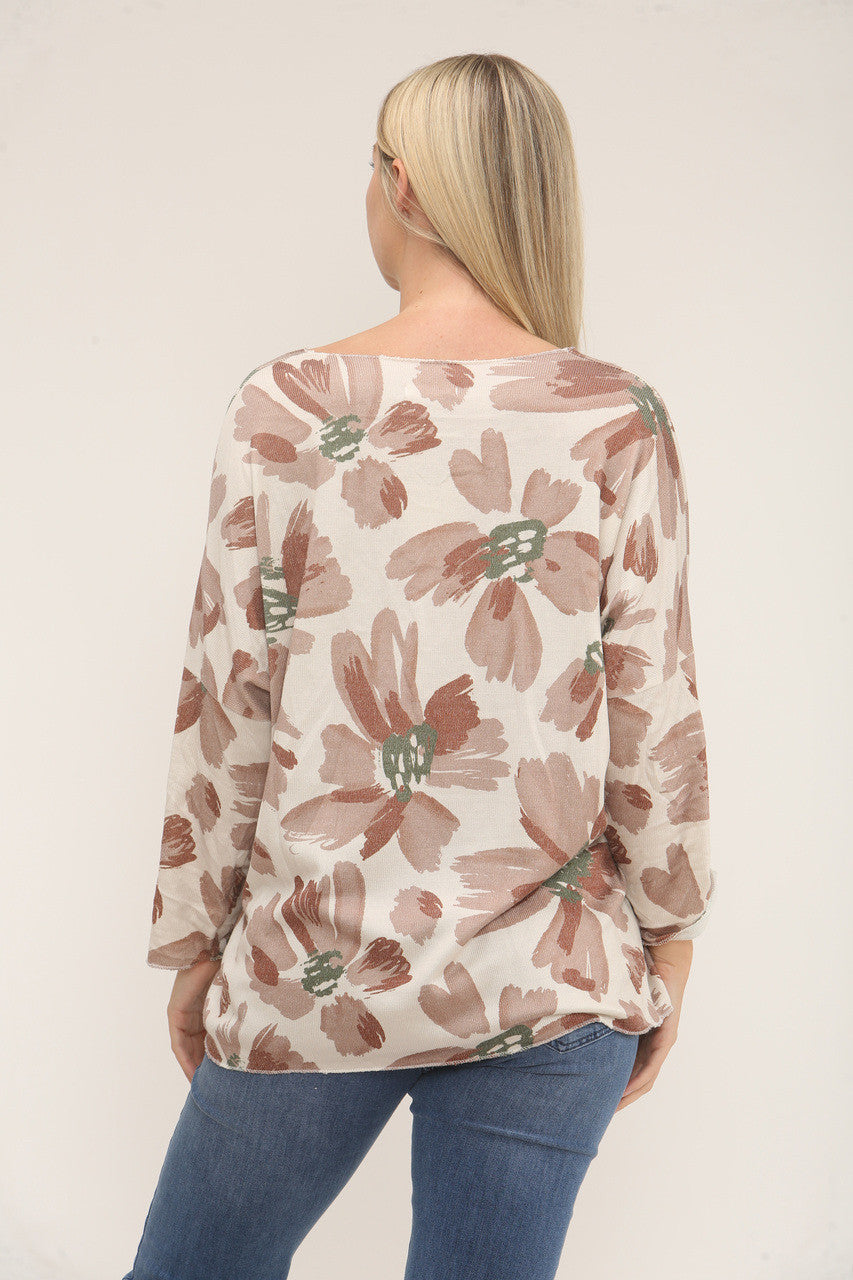 FLORAL DAISY PRINT JUMPER TOP - BEIGE