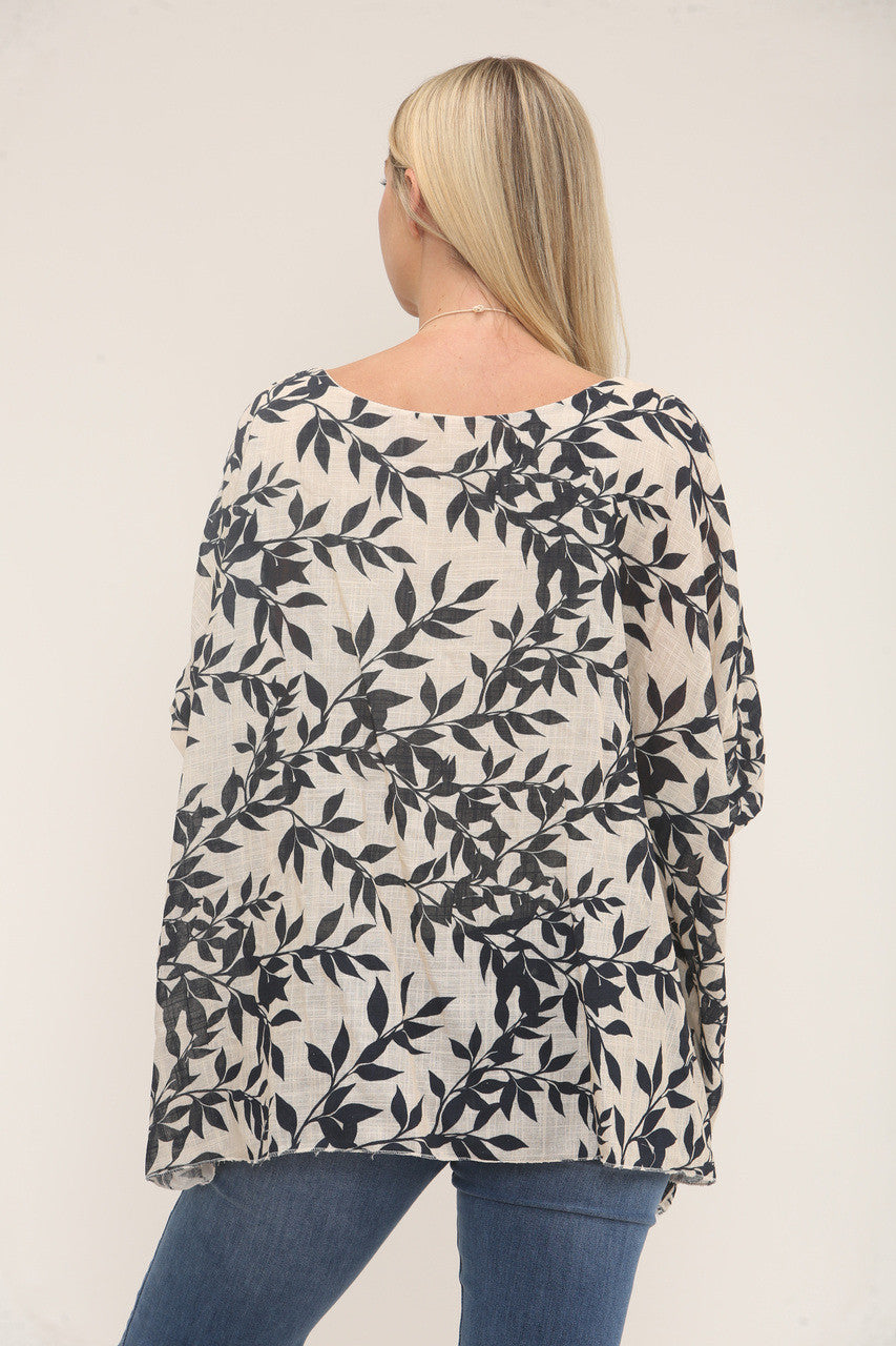 BLADPRINT GETEXTUREERDE VLEERMUIZMOUW TOP MET KETTING - NAVY