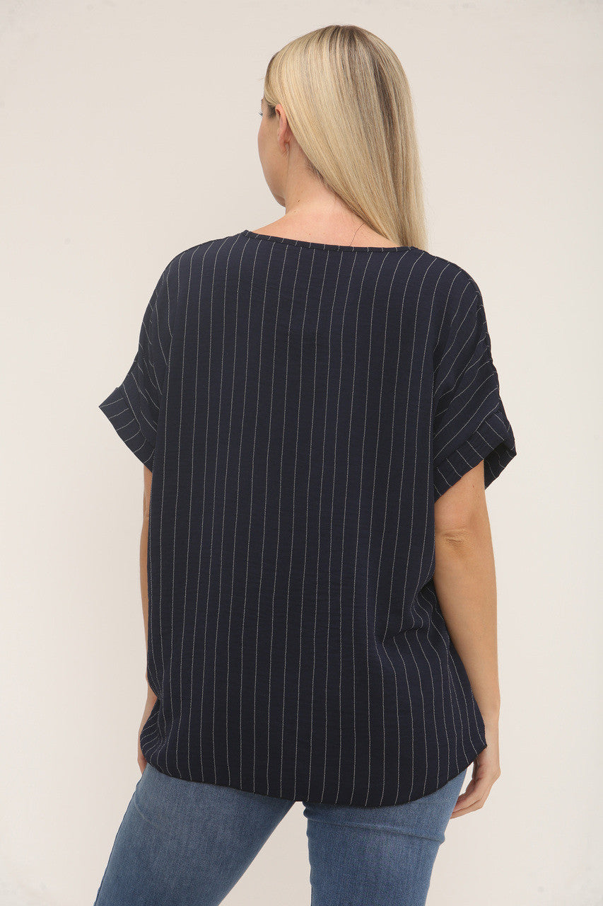 PINSTRIPE PRINT TOP - NAVY