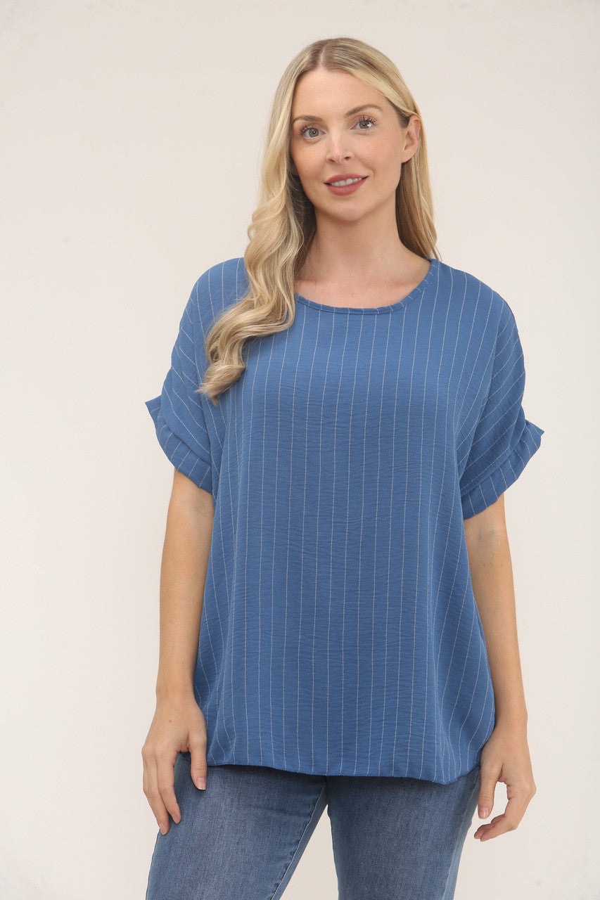 PINSTRIPE PRINT TOP - DENIM