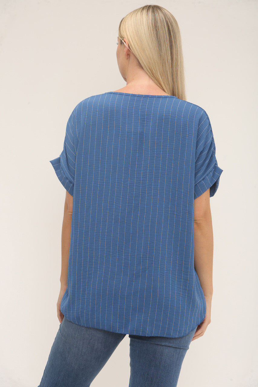 PINSTRIPE PRINT TOP - DENIM
