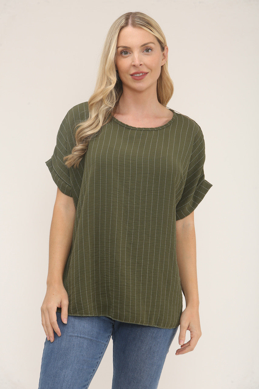 PINSTRIPE PRINT TOP - KHAKI