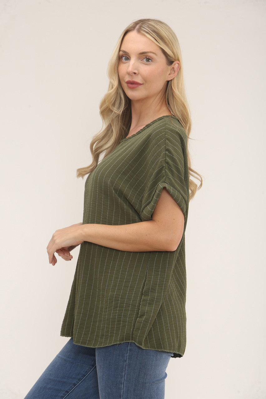 PINSTRIPE PRINT TOP - KHAKI