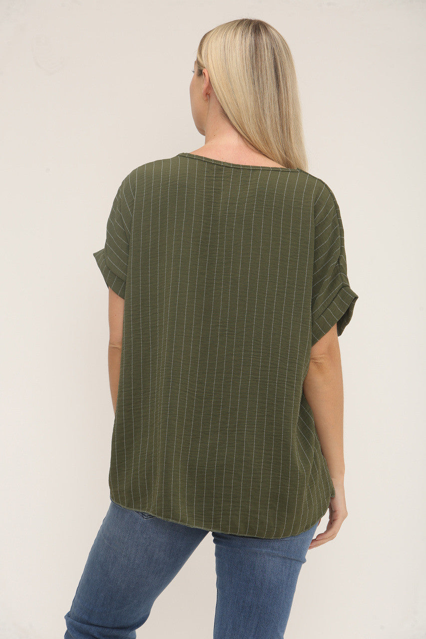 PINSTRIPE PRINT TOP - KHAKI