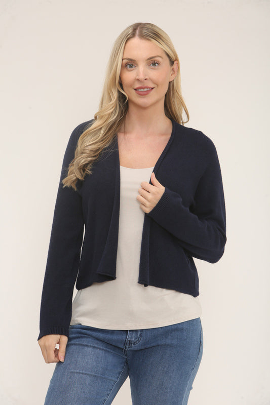 ZACHT GEBREID VEST MET LANGE MOUWEN - MARINE