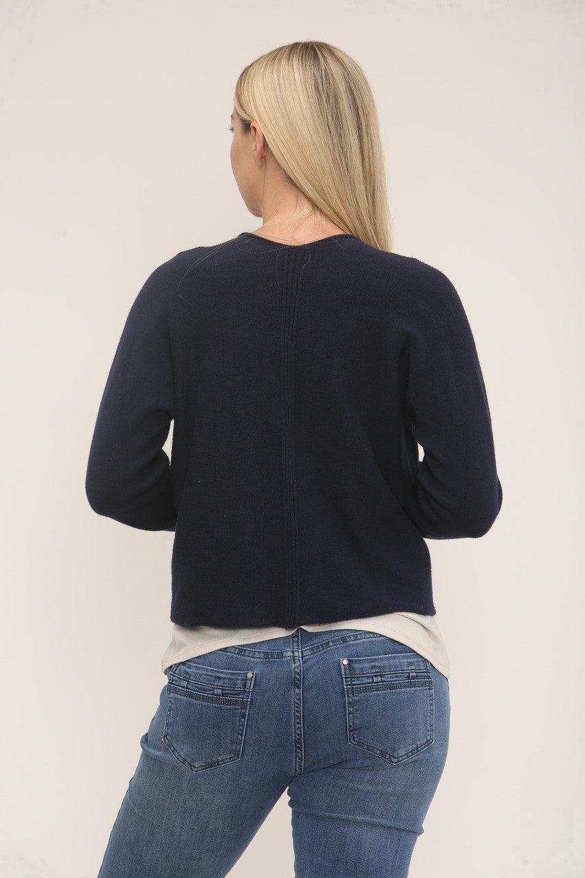 ZACHT GEBREID VEST MET LANGE MOUWEN - MARINE